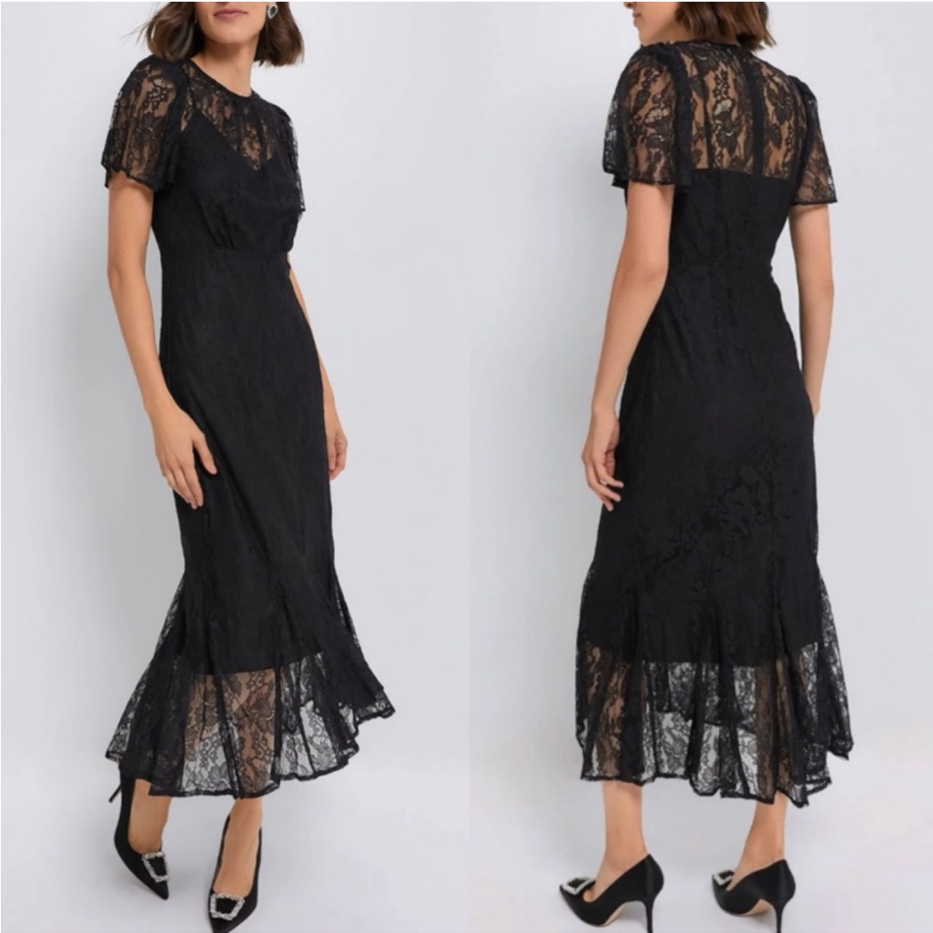Rhode Black Lace Midi Dress
